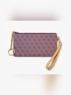 Purple Signature Monogram Wristlet Wallet with Leather Trim